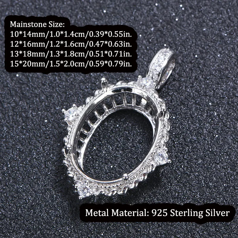 15x20mm Pendant Setting, 925 Silver, Suitable for Handmade DIY Women's Pendants, Jewelry Making Accessories