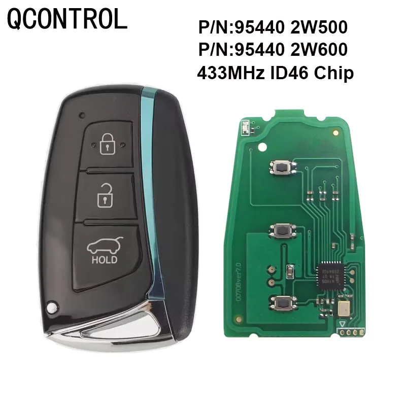 

QCONTROL 3 Buttons 433MHz ID46 Chip for Hyundai Santa Fe 2012-2017 Auto Smart Remote Control Key Fob 95440 2W500 / 95440 2W600