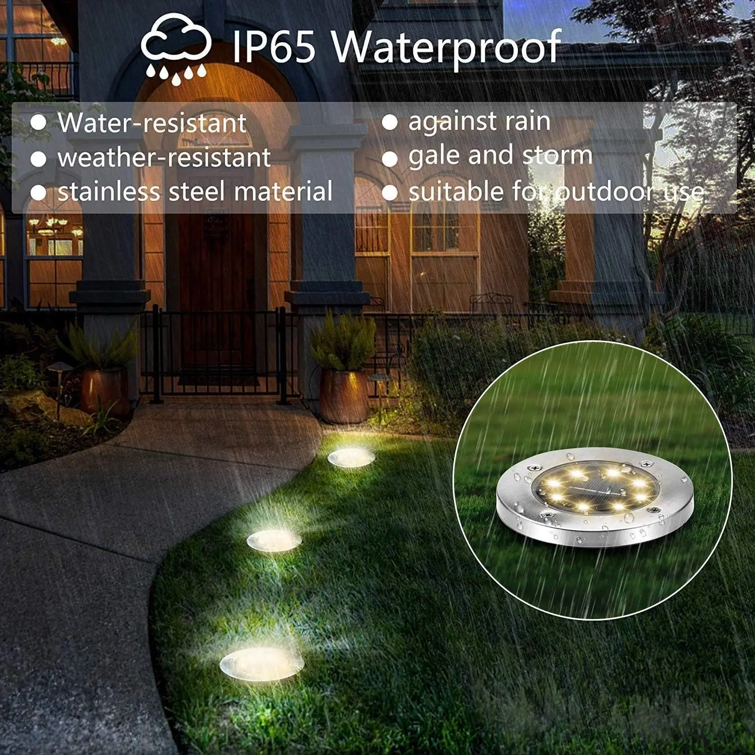 Imagem -05 - Outdoor Solar Powered Disk Lights Ip68 Impermeável Luzes de Paisagem para Yard Pathway Walkway Driveway Garden