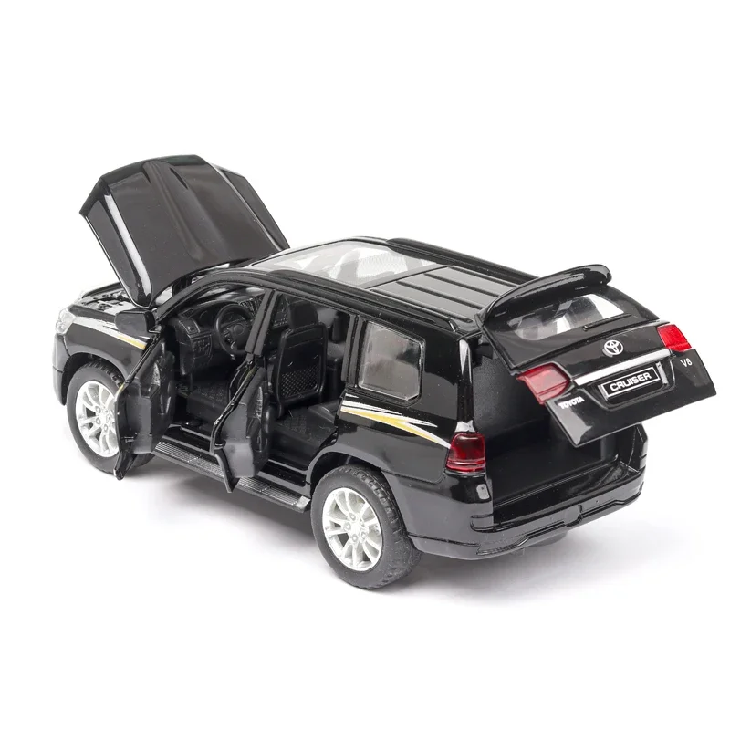 Carros Toyota Land Cruiser para crianças, modelo de metal, som e luz, puxar para trás, brinquedos para crianças, brinquedo de máquina