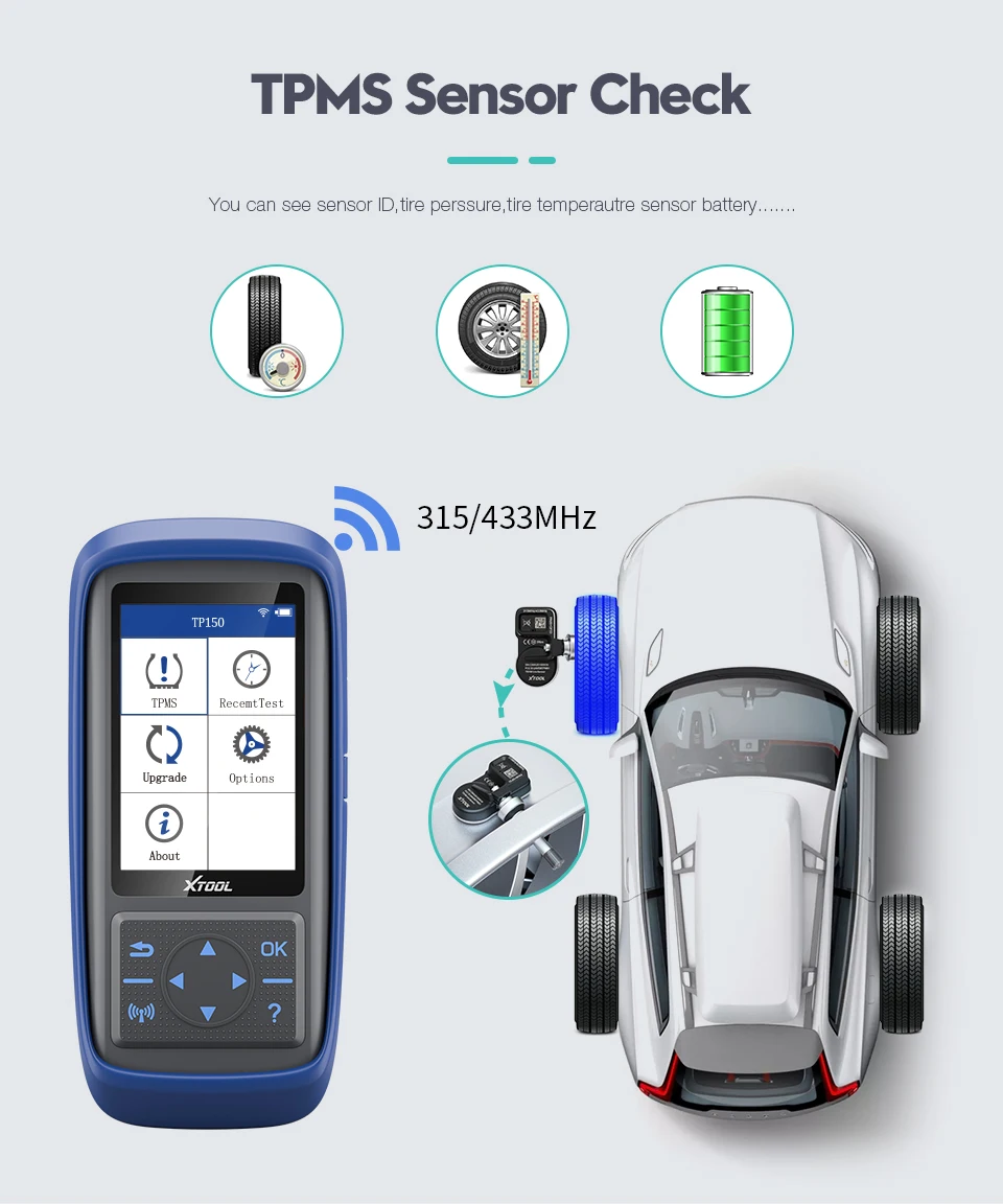 XTOOL TP150 TPMS Relearn Tool with Sensors, Activate & Relearn All Sensors Program Sensors Reset TPMS Light Read&Clear TPMS DTCs