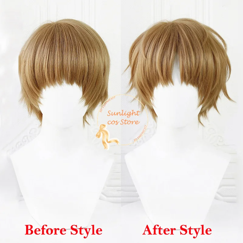 Anime Sakura Cosplay Syaoran Li Cosplay Wig 30cm Short Yellow Brown Fluffy Wigs  Heat Resistant Synthetic Hair + Wig Cap