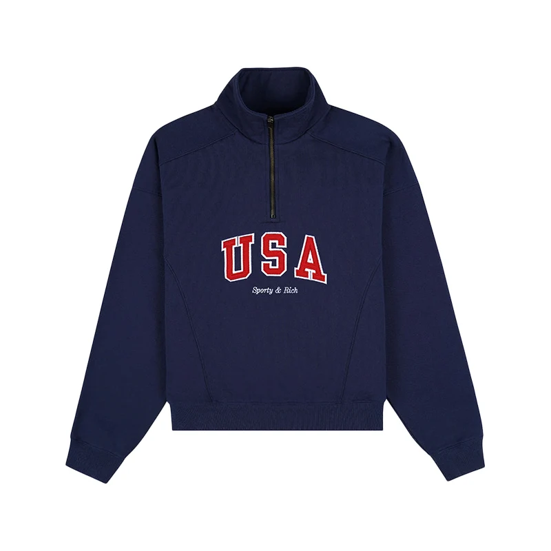 レトロジッパー付きルーズフィットスウェットシャツ、アメリカンスタイル秋冬新作プリント入り、カジュアルトップス、レディースストリート系