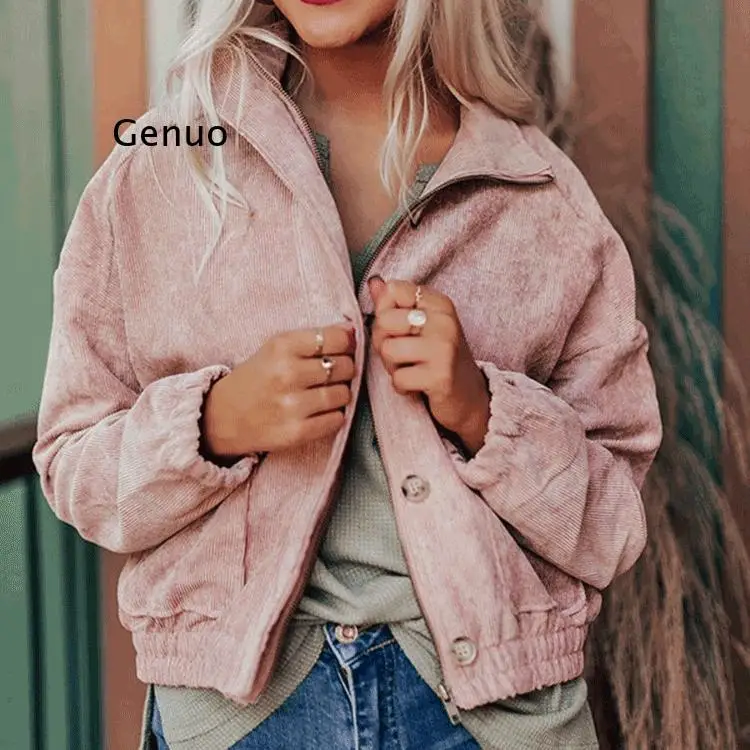

Women's Corduroy Jacket Fashion Long Sleeved Lapel BF Style Coat 2021 Autumn winter solid color new loose casual short jacket