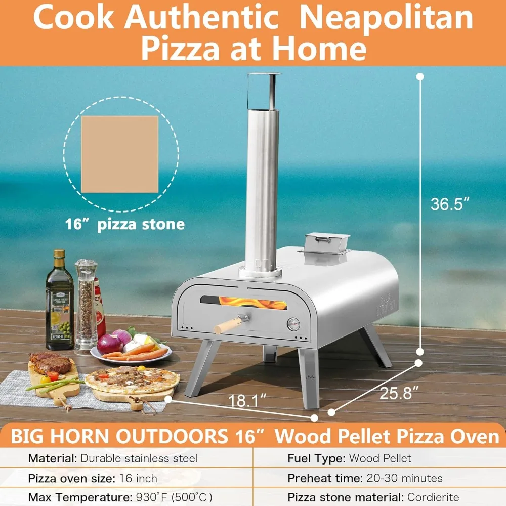 OVEN Pizza Wood Pellet Grill Outdoor Portable 16 inch Fired Pizza Maker with Pizza Stone & Built-in Thermometer ovens