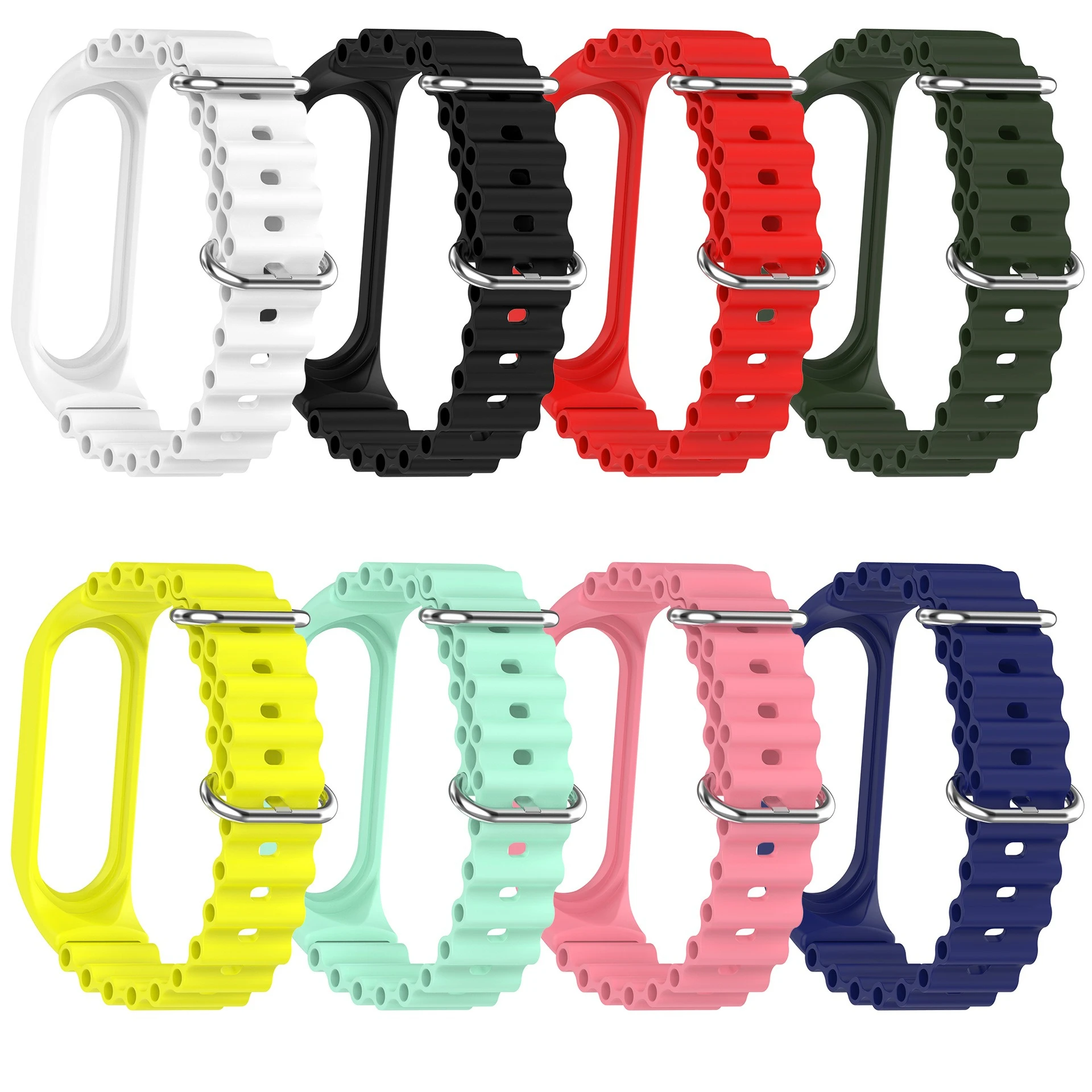 Cinturino in silicone marino monopezzo per Xiaomi Miband 3/4/5/6/7 Cinturino tutto in uno in silicone multicolore oceano