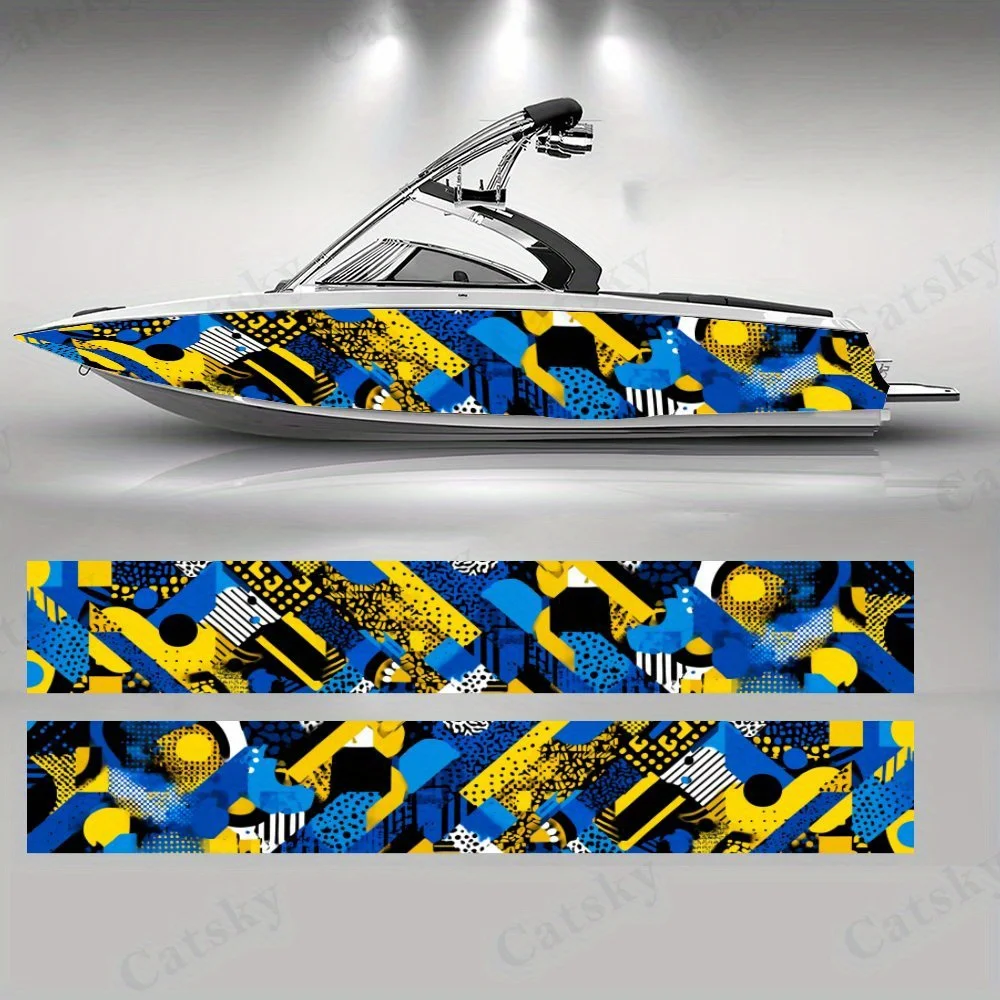 Blue Yellow Geometric Collision Boat sticker vinyl ship pontoon deck Boat fishing decorative pontoon boats decal