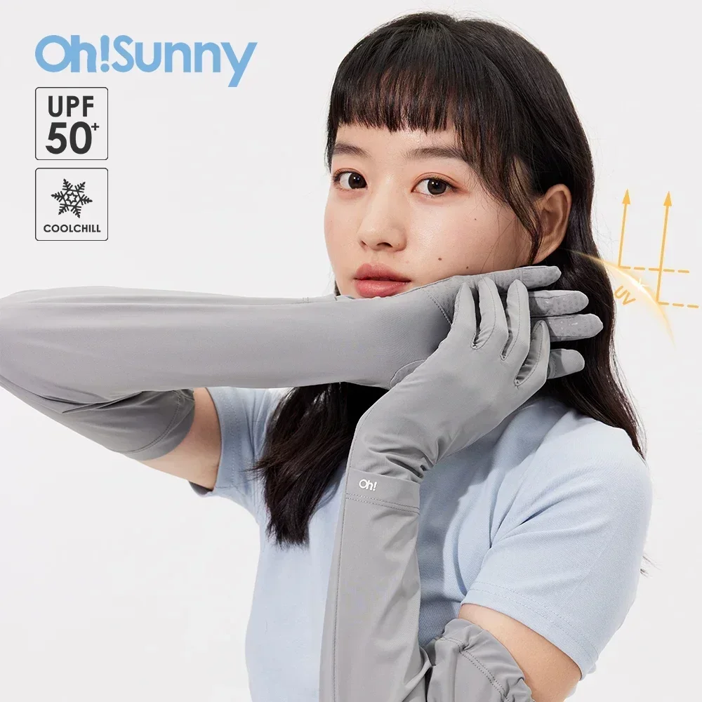 OhSunny Summer Long Arm Sleeve Coolchill Fabric UV Protection UPF50+ Women Sunscreen Upgraded Breathable Golf Gloves Outdoor