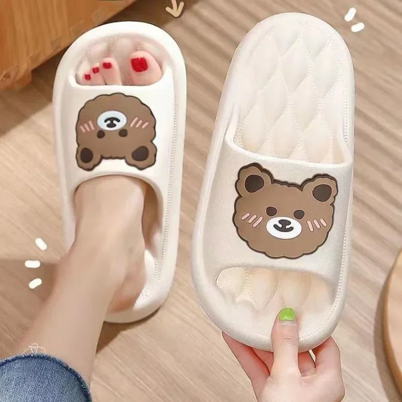 Bath Bear Slippers Women Summer Slides Cute Cartoon Cloud Shoes for Female Indoor Outdoor Soft Thick Beach Men Sandals