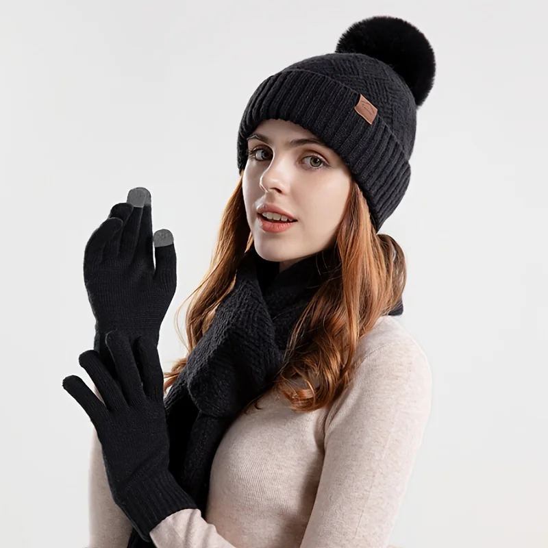 3pc/set Scarf Gloves Beanie Set For Women Trendy Tie Dye Knit Hats Fleece Neck Gaiter Soft Coldproof Beanies Scarves Winter