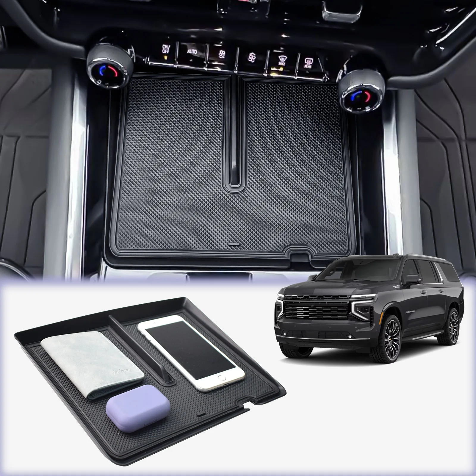 Center Console Organizer for 2025 Chevy Suburban/Tahoe Middle Center Console Armrest Storage Box Tray Interior Car Accessories