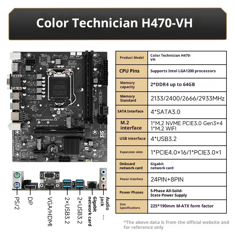 

SEJISHI H470-VH Pc Motherboard for Intel 10th/11th Gen CPUs | DDR4 2933MHz | M.2 NVMe & USB 3.2 Gen2 placa mãe