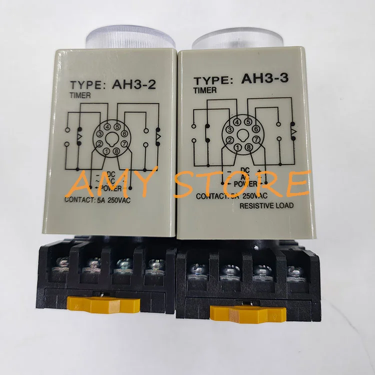 1Pc 12V/24VAC/DC 110V/220V/380VAC AH3-2 AH3-3 1/3/6/10/30/60S 3/6/10/30/60M 8Pin Power on TimeDelay TimerRelay PF083A SocketBase