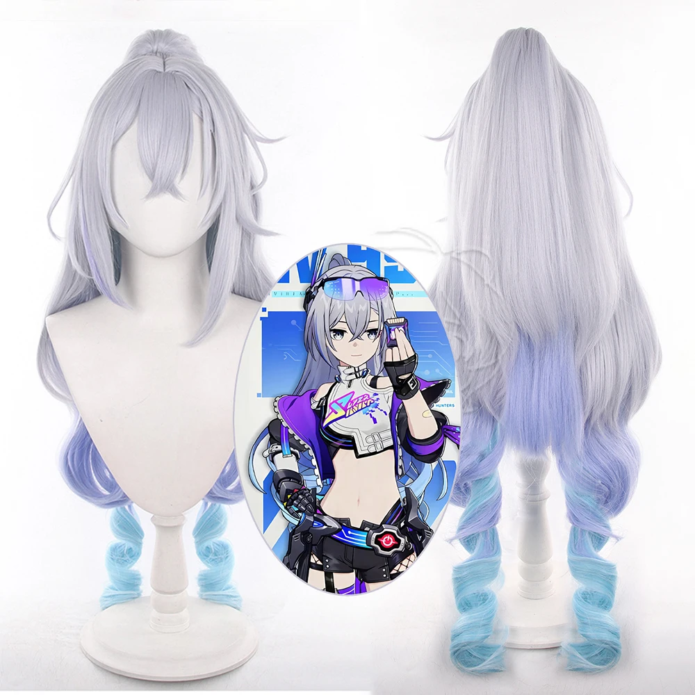 Honkai Star Rail Silver Wolf Women Cos Wigs Cosplay Costumes Headwear 85cm Long Simulation Scalp Thick Mixed Puffy Long Hair Wig