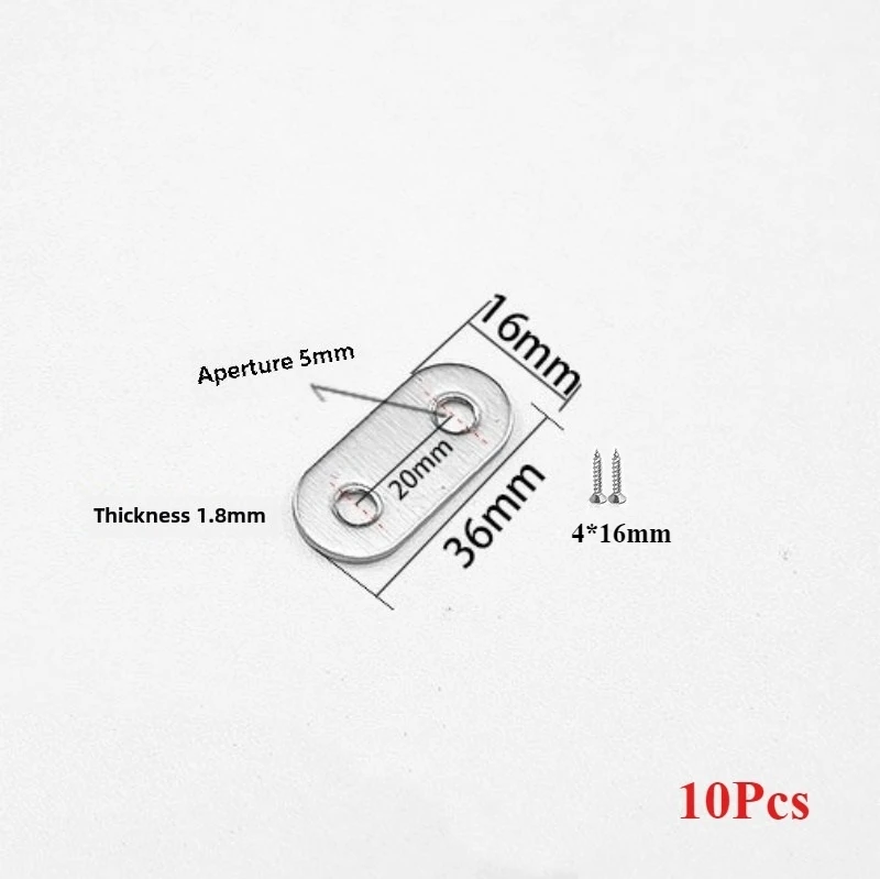 10-piece set of stainless steel flat straight braces with screw brackets for repair plates fixed connection plates for furniture