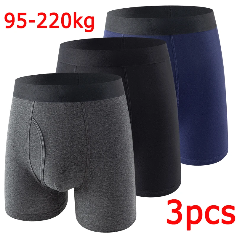 3pcs Plus Size Men\'s Boxershorts Cotton Underwear Mid Long for 95-220kg Boxers Trunks Large Size 8XL Comfortable Shorts