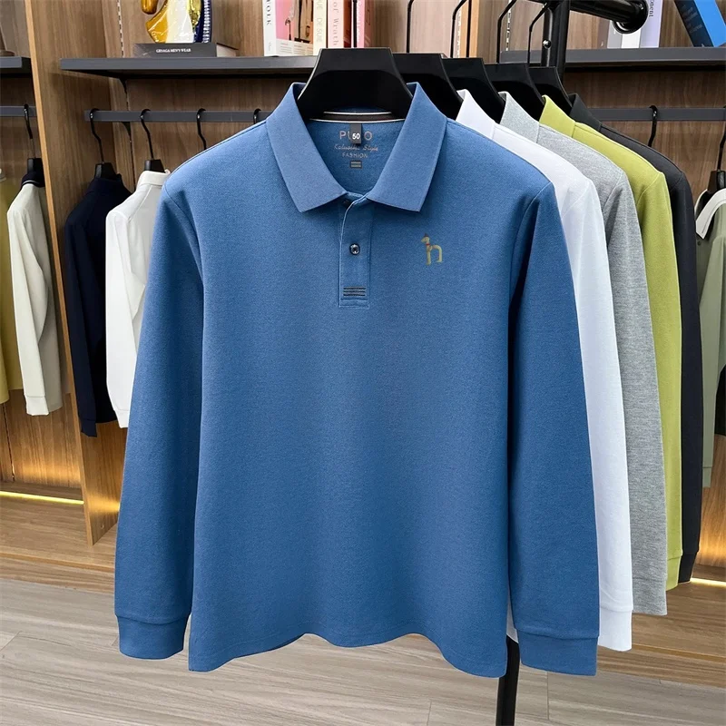 Luxus-Marken-Poloshirt für Herren aus 100% Weicher Baumwolle, Herbst-Neuheit, Einfarbig Bedruckt, Langarm, Revers-T-Shirt, Lässige Business-Herrenbekleidung – Detail 8