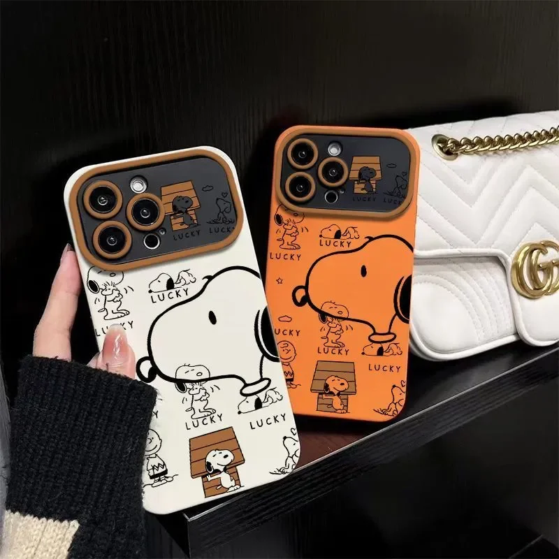 Lucky Snoopy Big Window Cartoon Creative Phone Case For iPhone 16 15 14 13 12 11 Pro Max XR XS Max 7 8 Plus MINI Y2K Cute Cover