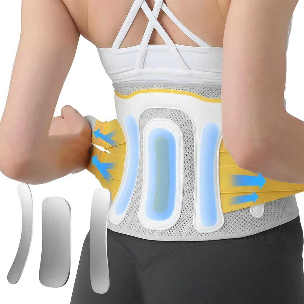 Adjustable Back Brace with Stainless Steel Plate Support,Breathable Waist Support Brace with Bionic Support System for Women Men