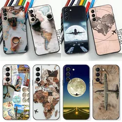 W-World M-Map Tourism Travel Airplan Plane Phone Case For Samsung Galaxy S24 S23 S22 S21 S20 Ultra 5G Fe S10 S10E S9 Plus Cover