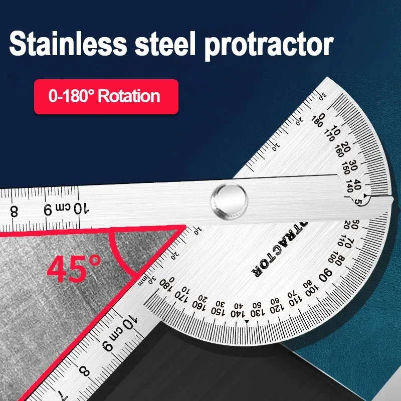 Stainless Steel Rotating Protractor 180° Angle Gauge Finder High Precision Metal Protractor Woodworking Metal Measuring Ruler