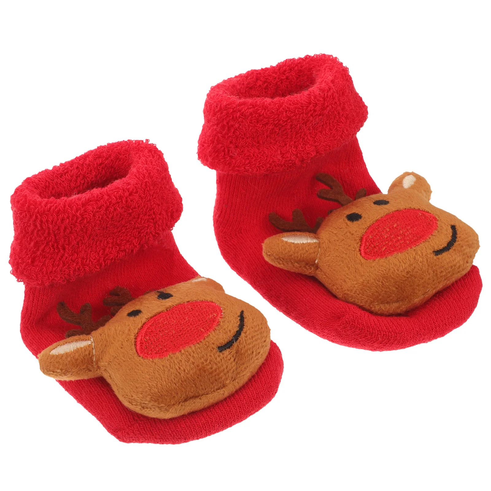 

1 Pair Lined Christmas Cute Cartoon Print Non Skid Baby Walking Socks For Newborn Toddler Girls Boys Winter Warm Cotton Grip