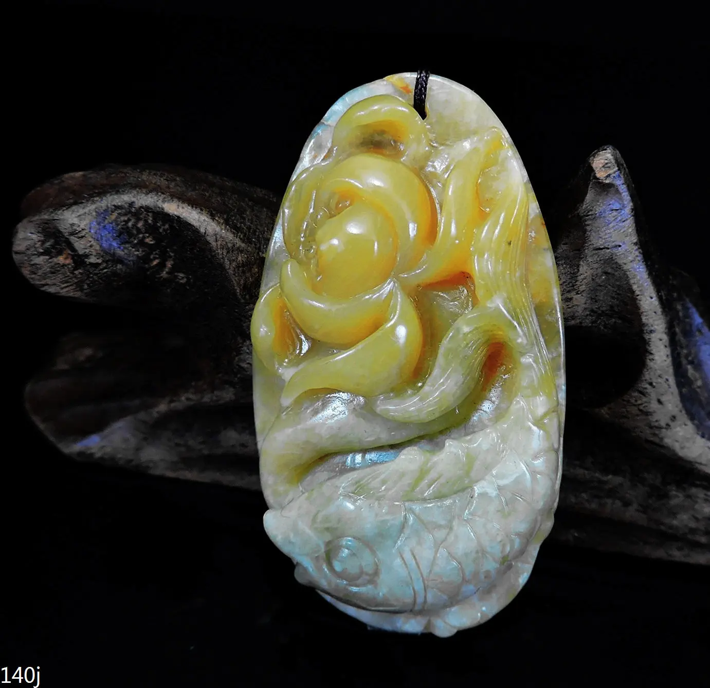 Jade Jewelry Natural Jade Pendant Necklace Hand-Carved fish&lotus flower Jadeite Necklace Pendant Gift No Treatment 140j