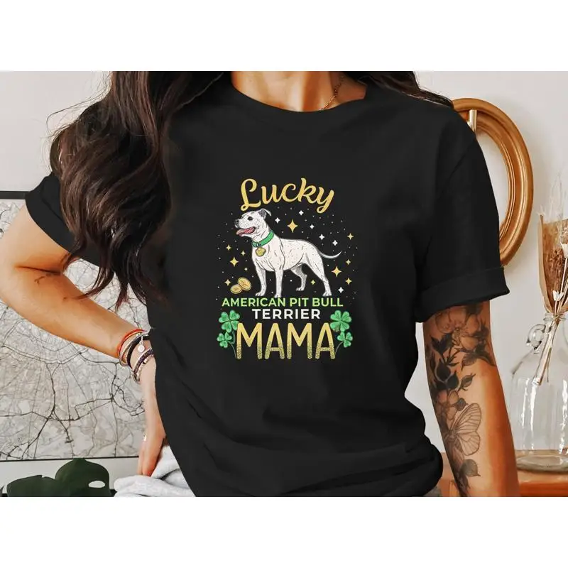 Camiseta Lucky American Pit Bull Terrier para mamá, Día de San Patricio, perro, mamá, amante lindo, madre
