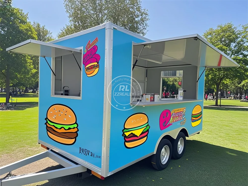 

Mobile Fast Food Trailers Fully Equipped Kitchen BBQ Hot Dog Cart Concession Trailer Restaurant Coffee Food Truck