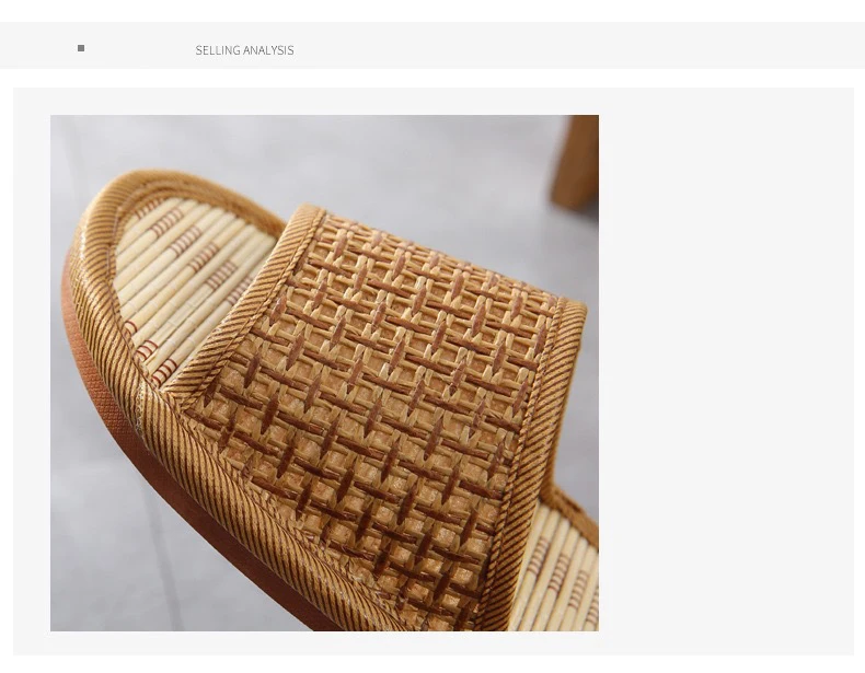 Sommerhausschuhe aus Bambus und Rattan für Damen/Herren – atmungsaktive Paar-Sandalen, rutschfeste Innenrutschen mit weicher Sohle für Zuhause/Strand – Detail 4