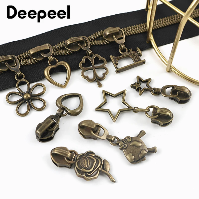 

10/20/30Pcs 5# Bronze Metal Zippers Slider Jacket Shoes Zipper Head Bag Luggage Decor Zips Puller Repair Kits Hardware Accessory