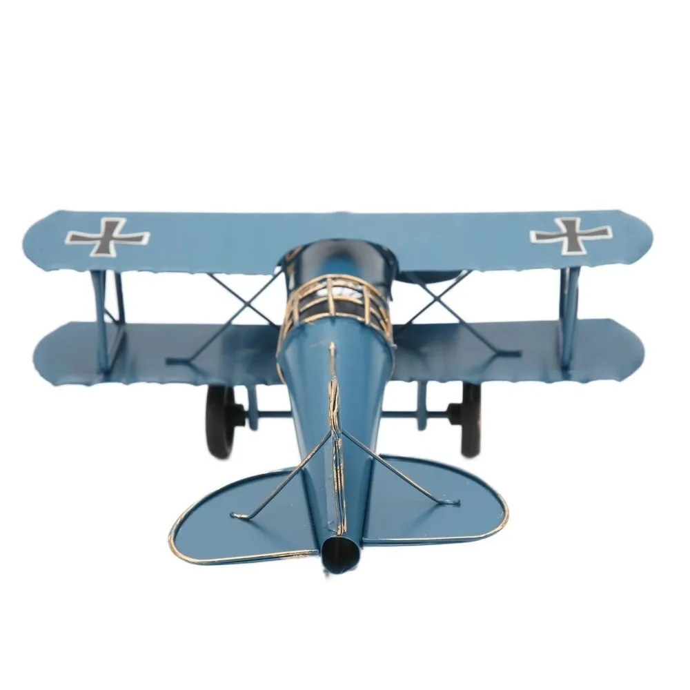 Vintage Airplane Model Ornament Metal Construction Wrought Iron Vintage Biplane Decoration Handicraft Design Iron Aircraft Model