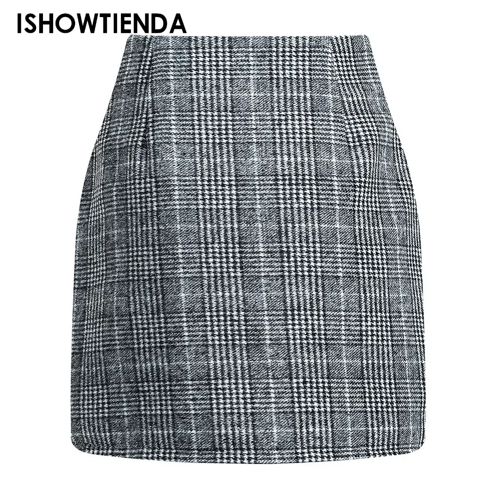

Autumn Winter Plaid Skirt Women Wool Plaid Skirt Elegant Pencil Mini Skirts Streetwear High Waist Lady Bodycon Short Skirt