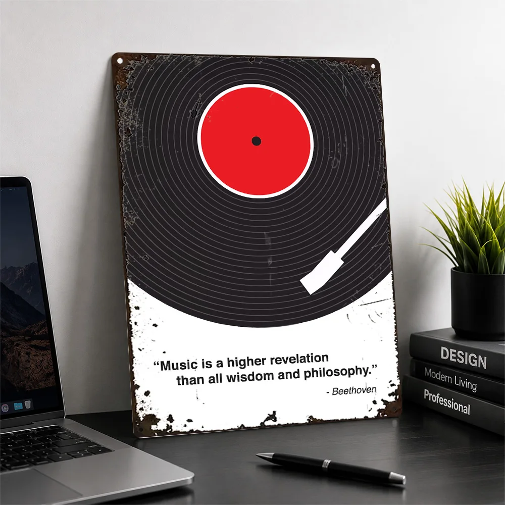 Vinyl Record Beethoven Quote Textured Metal Poster Graphic Wall Art For Bedroom Personalized Aluminum Sign Music Fan Gift Idea
