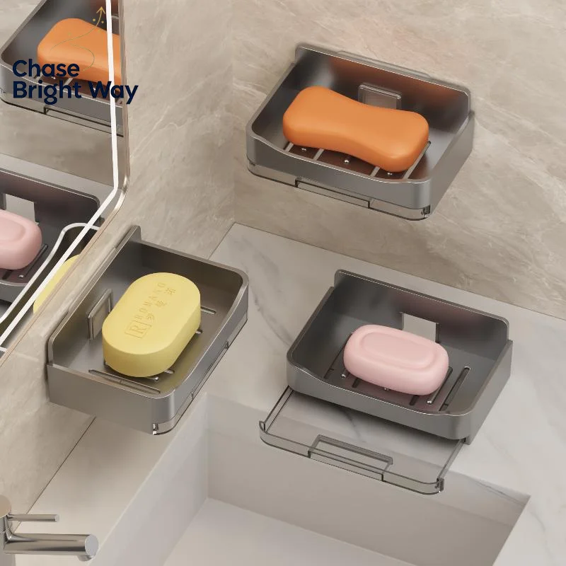 Self Adhesive Wall Mount Soap Holder No Drilling Drainable Plastic Soap Dish for Household Kitchen Bathroom