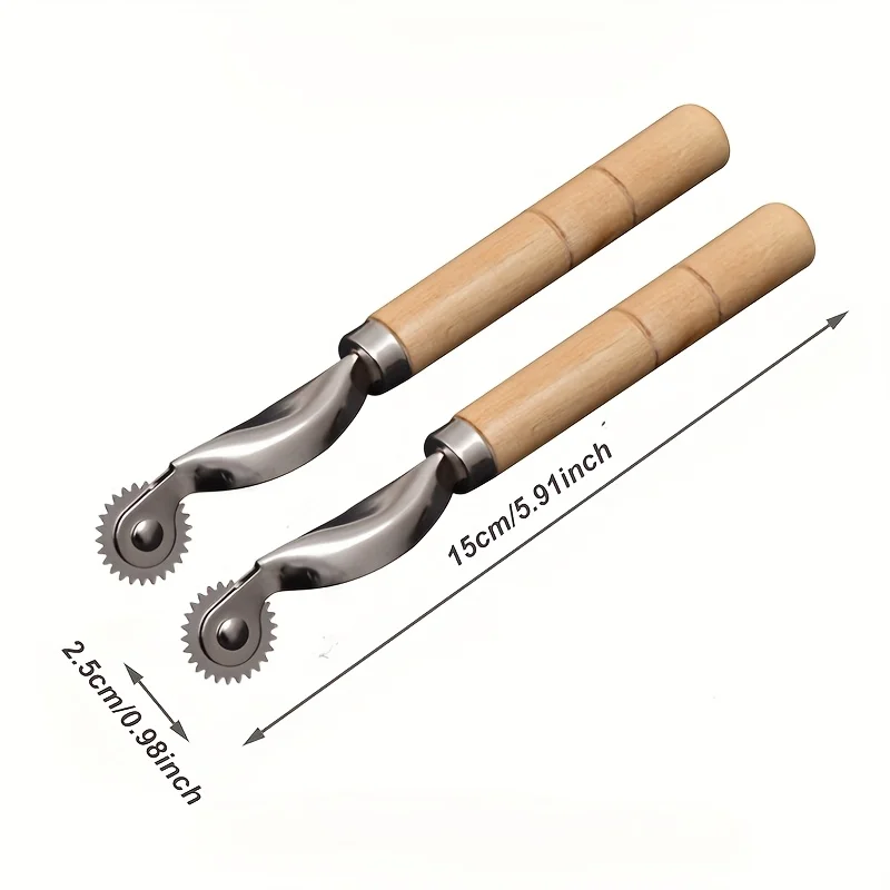 2PCS Metal Roller Creasing Tool With Durable Wooden Handle, Roulette Spacing Tool Suitable For Crafts And Cardboard Modification