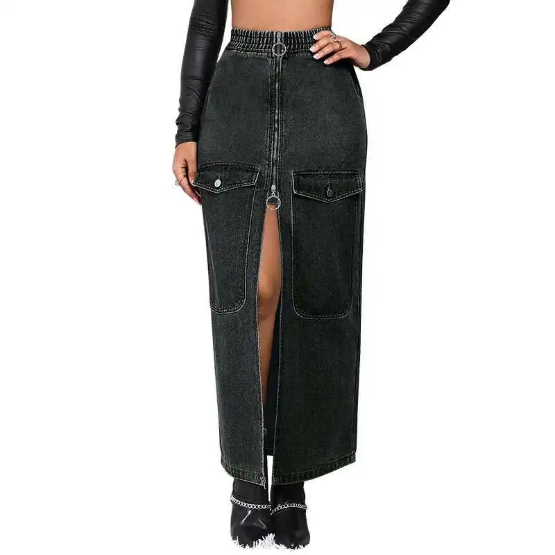 

Plus 218631 Size Women's Denim New Fit Zipper Empty Bag Long Skirt