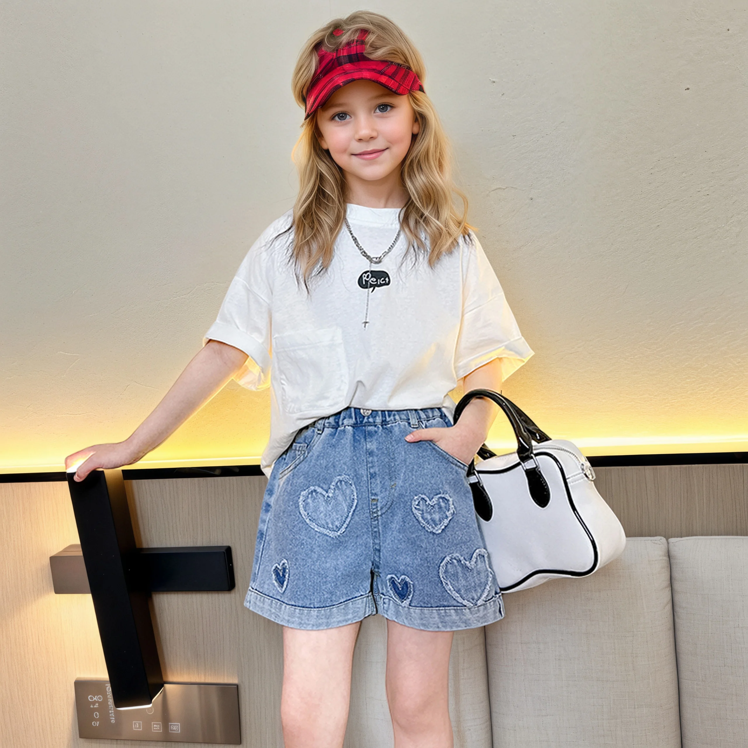 Girls' summer versatile  love denim 2025 new product summer thin fashion jeans casual sports shorts 5-15 years old