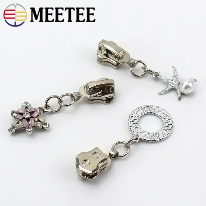 Meetee 5pcs 5# Zipper Sliders Head for Metal Nylon Zippers DIY Jackets Clothes Zip Pendant Repair Kit Garment Decor Accessories