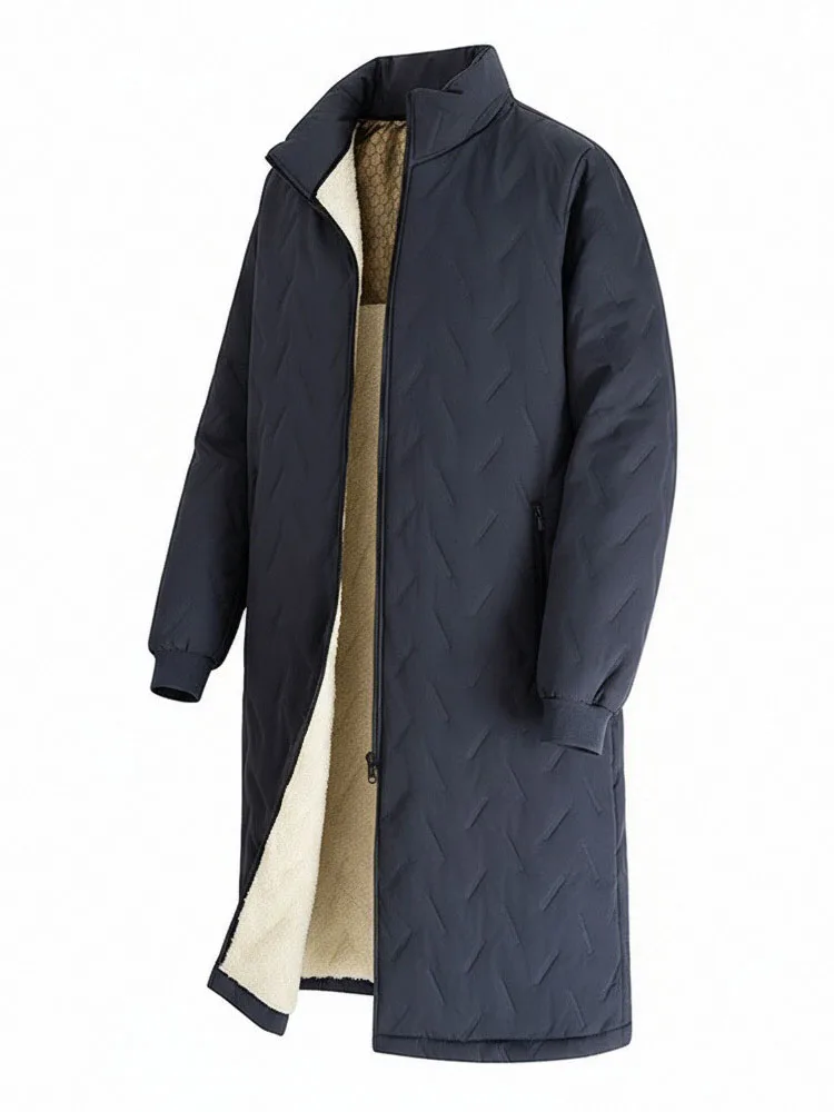 سترة شتوية متوسطة الطول للرجال معطف طويل دافئ سترات مبطنة غير رسمية بلون سادة سترات خارجية مبطنة بالصوف ملابس خارجية سميكة