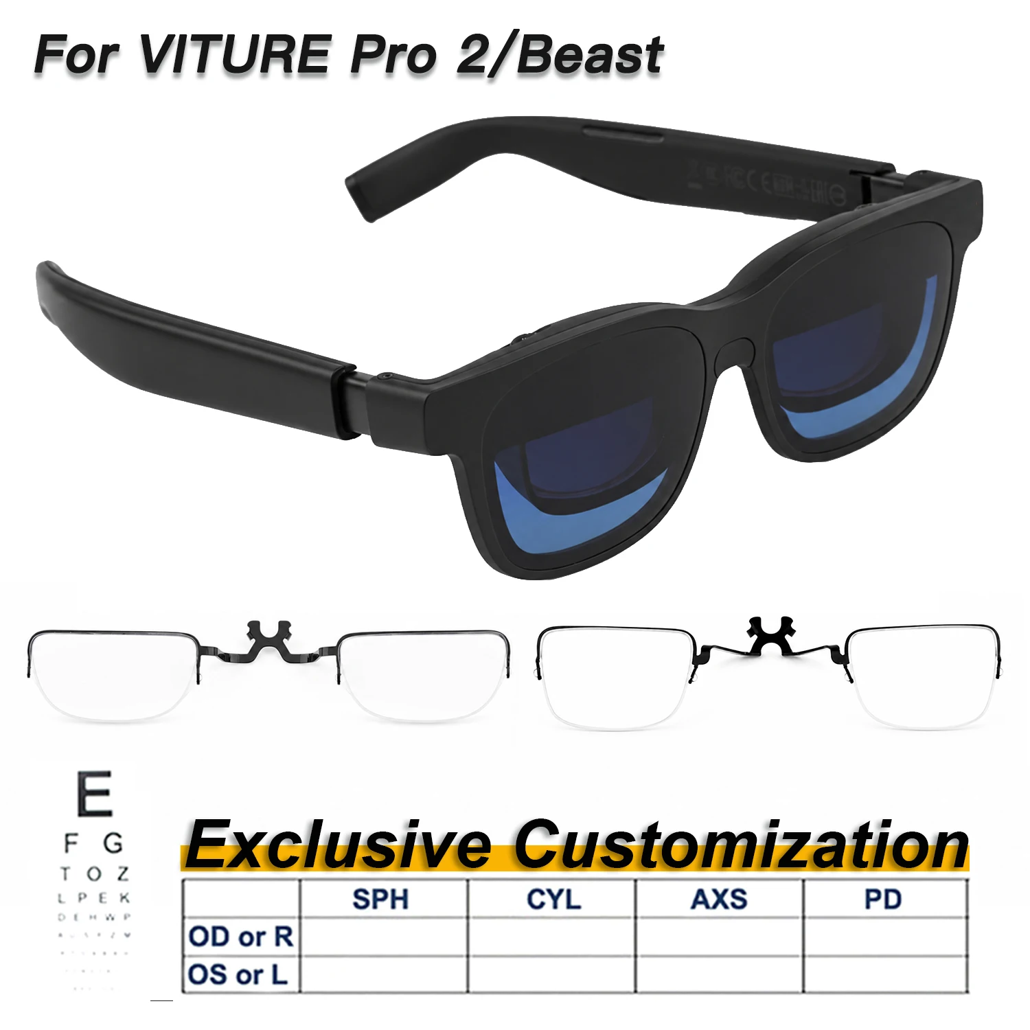 Prescription Lense For VITURE Pro 2/Beast Custom Myopia Hyperopia Astigmatism Anti Blue Glare Lens AR Smart Glasses Accessories