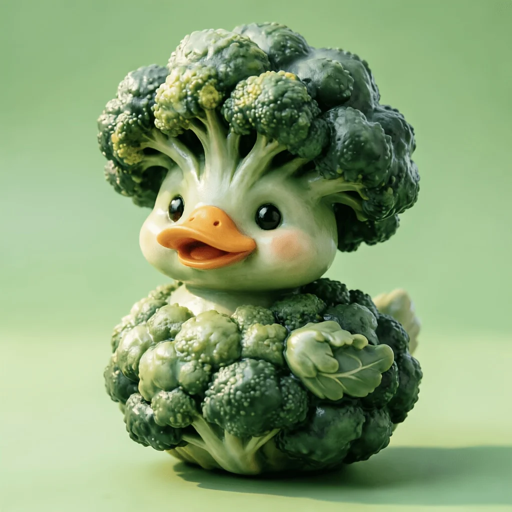 A Set of Cute Broccoli Duck Resin Statues, Creative Vegetable Anthropomorphic Ornaments for Home Desktop Decoration