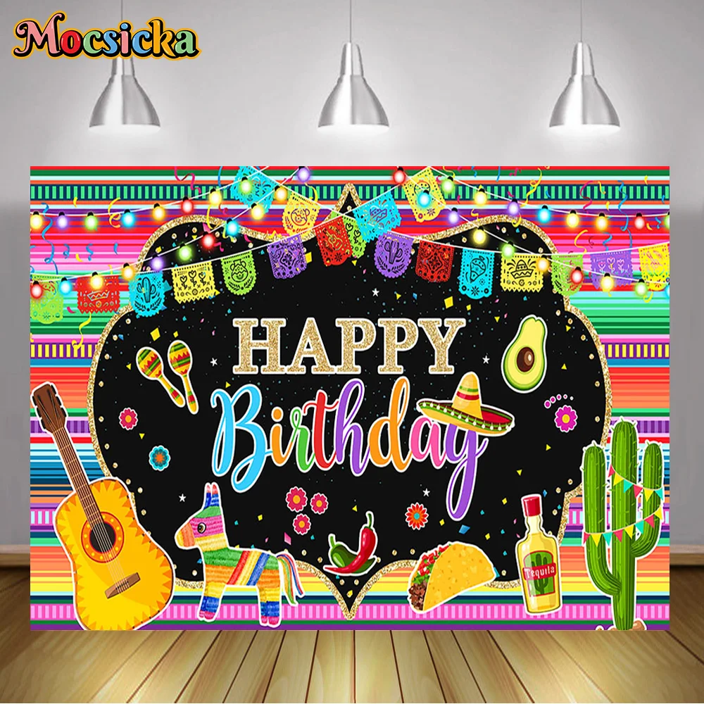 Mocsicka-Toile de fond de photographie joyeux anniversaire, style mexicain, accessoires de décoration de fête quantique, arrière-plans de portrait, studio photo