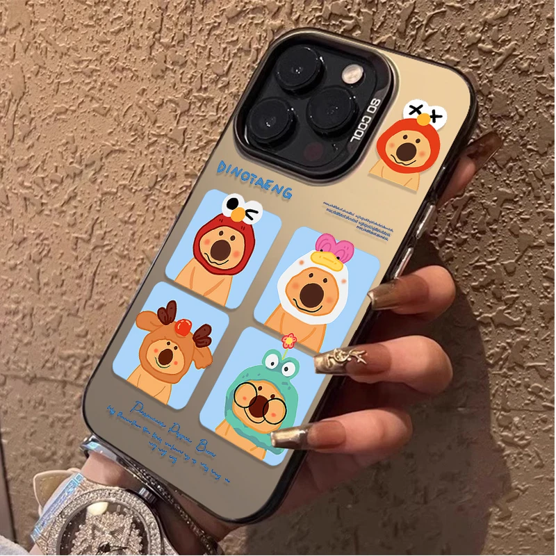 Cartoon Cute Brown Bear Laser Case for Samsung Galaxy S24 S23 S22 S21 Ultra Plus FE A54 A34 A24 A14 A73 A53 A33 5G Note 20 Cover