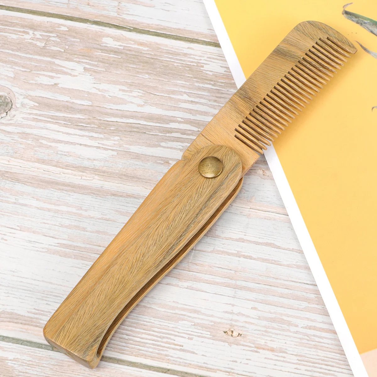 

Foldable Green Sandalwood Hair Comb Portable Durable Anti-Static Fine Smooth Wooden Comb for Scalp Massage Women Girls