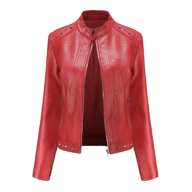 Jaquetas de mangas compridas casacos de inverno feminino rebite gola roupas femininas primavera outono couro do plutônio motor biker topos 2025 novo