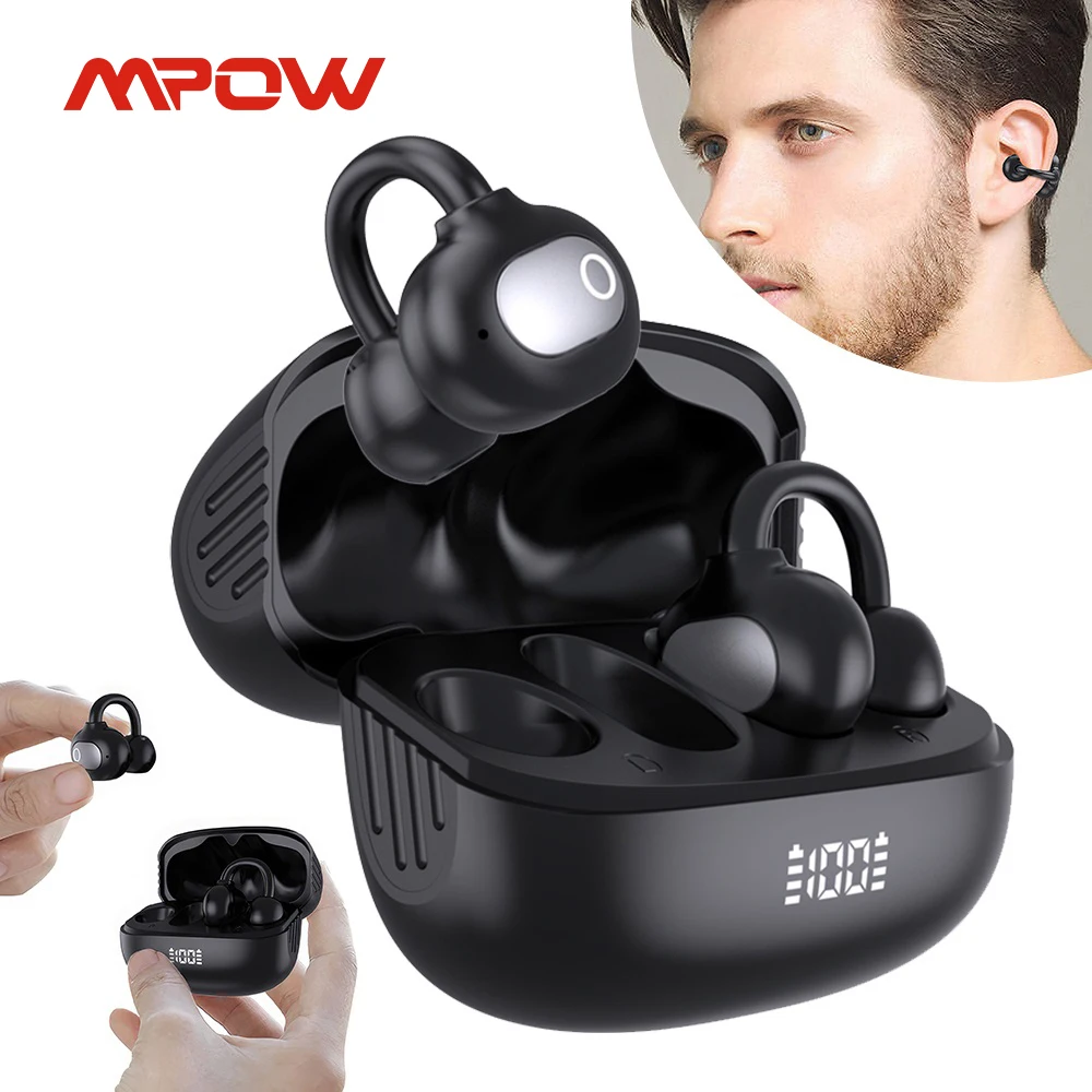 Auriculares Bluetooth 5.4 Mpow S75 con Clip para la Oreja y Auriculares Intrauditivos con Control Táctil, Auriculares de Oreja Abierta con Batería de Larga Duración para Deportes, Correr y Hacer Ejercicio