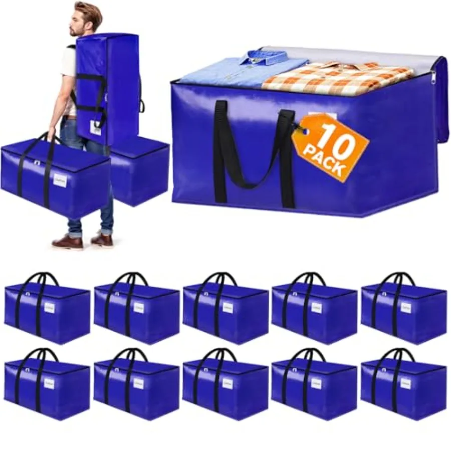 

10-Pack Moving Bags with Backpack Straps and Carry Handles, -1 L Heavy Duty Storage Totes for Space Saving, Foldable Storage Ba