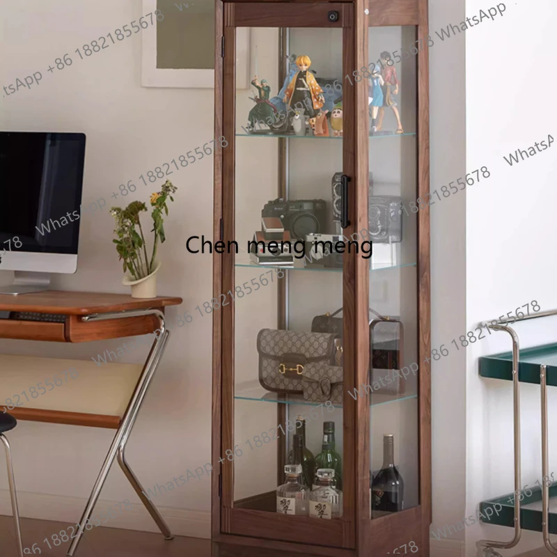 North American Wine Cabinet Black Walnut Solid Wood Glass Wine Cabinet Dustproof Transparent Bar Furniture Barschrank