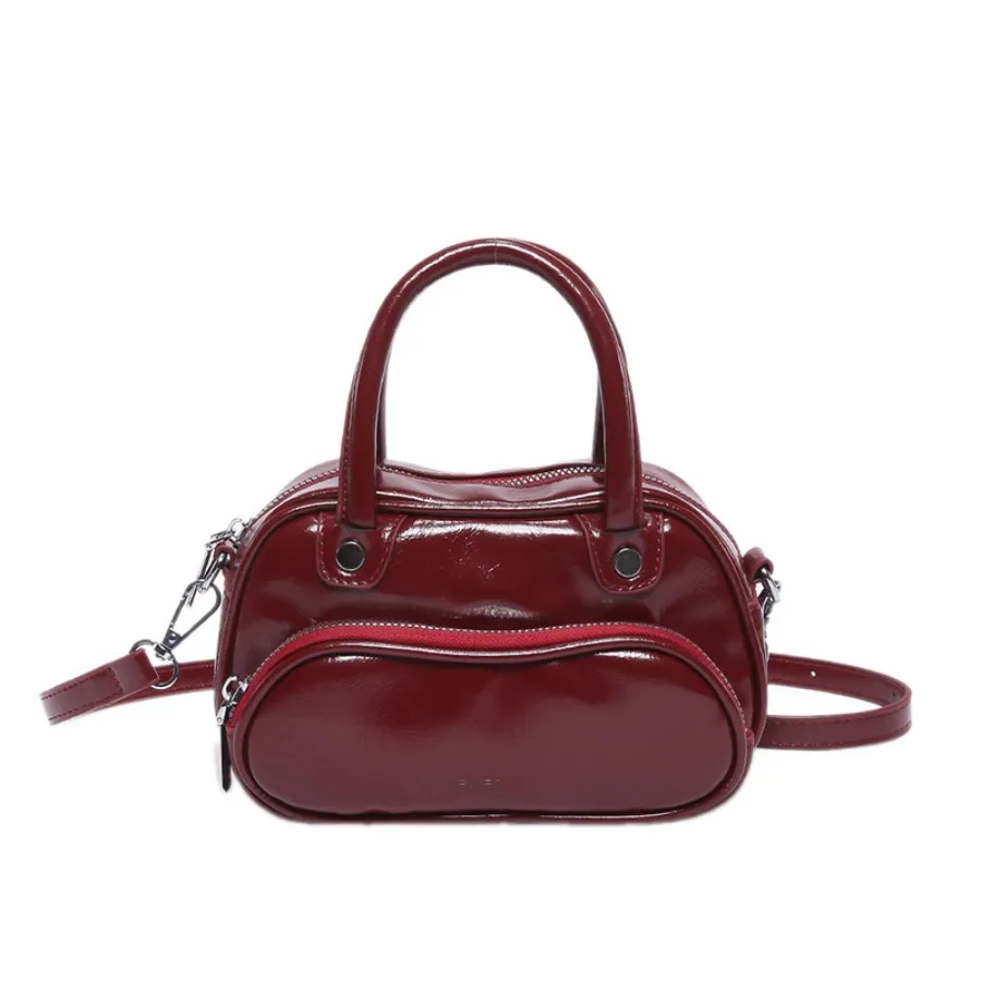 

Korean niche texture bag silver fashion casual chic simple daily handbag trend texture bowling ball single shoulder women's bags